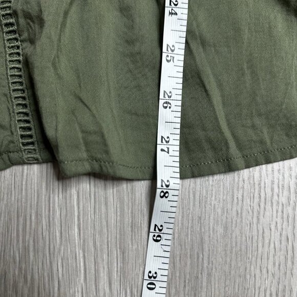 Old Navy Top Womens XL Green Blouse Button Up Lace Trim Long Sleeve Peasant Boho - Picture 6 of 9